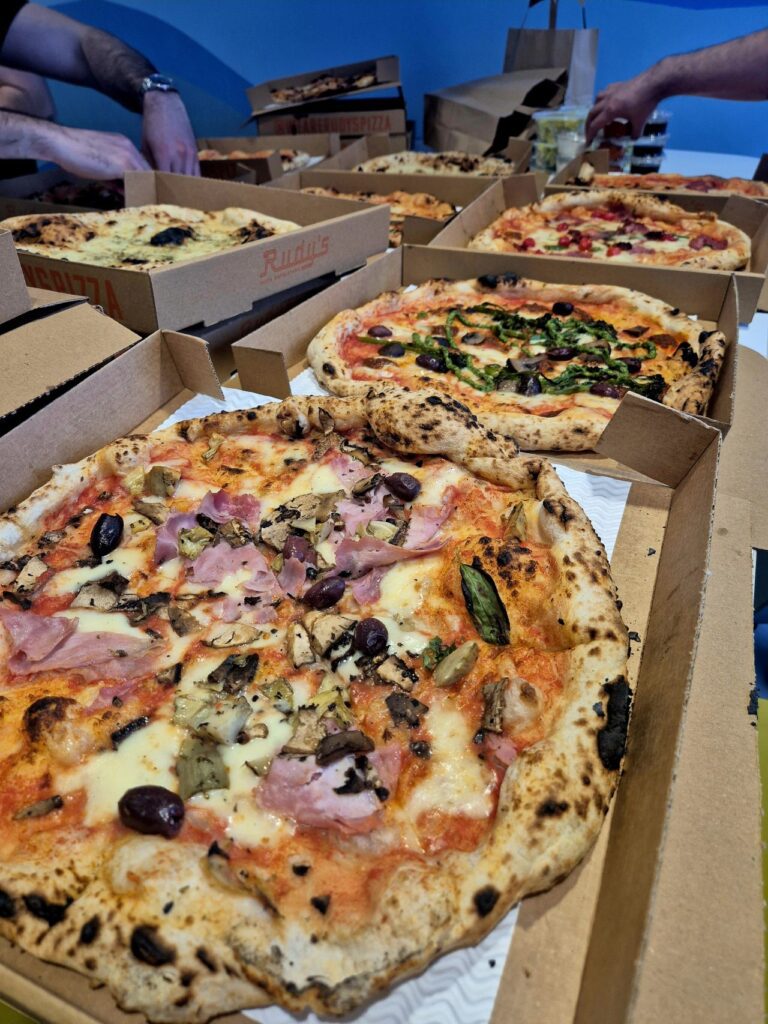 A team pizza lunch at Langtons